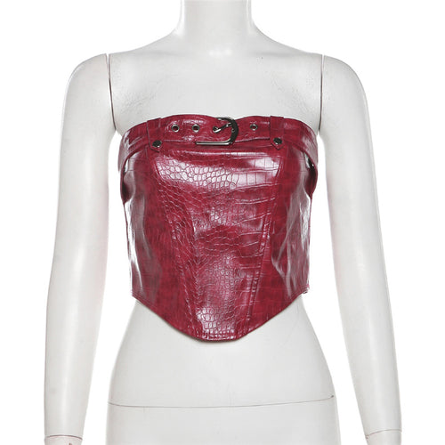 Snake My Way In Faux Leather Belted Corset Crop Top