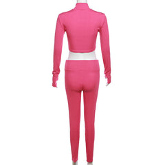 In A Zip Long Sleeve High Waist Ribbed Legging Pant Set