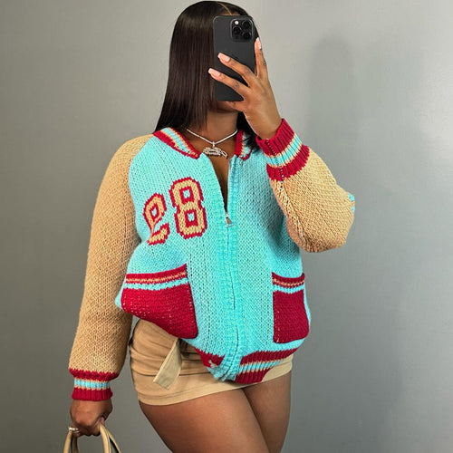 Best In Class Zipper Front Knit Varsity Jacket