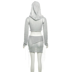 Janelle Long Sleeve Hooded Knit Mini Skirt Set