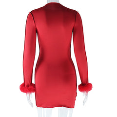 Ruffling Some Feathers Mock Neck Long Sleeve Bodycon Mini Dress