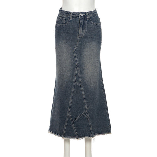 Raw Edge Denim Maxi Skirt