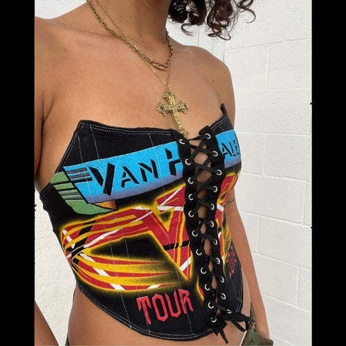 Going On Tour Graphic Lace Up Corset Crop Top