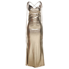 Worth More Than Gold Metallic Backless Evening Maxi Dress