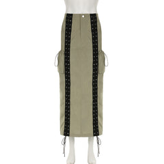 Presha Lace Up Cargo Pocket Midi Skirt