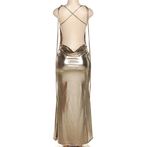 Worth More Than Gold Metallic Backless Evening Maxi Dress