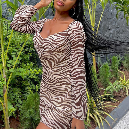 Catch And Release Cowl Neck Animal Print Long Sleeve Mini Dress