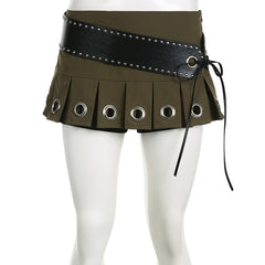 Military Brat Belted Pleated Micro Mini Skirt