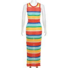 Nonstop Trippin' Crochet Sleeveless Striped Bodycon Maxi Dress