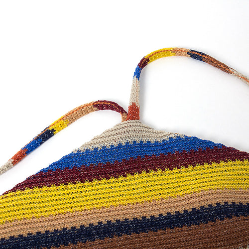 Bri Striped Backless Halter Crochet Knit Mini Dress