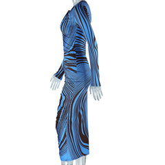 Myra Zipper Front Long Sleeve Midi Dress