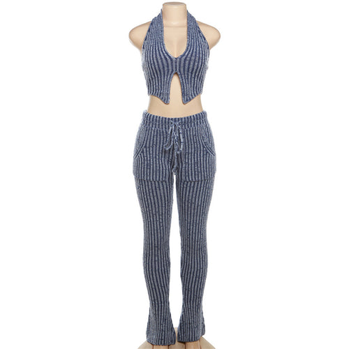 Skylar Sleeveless Rib Knit Flare Legging Pant Set