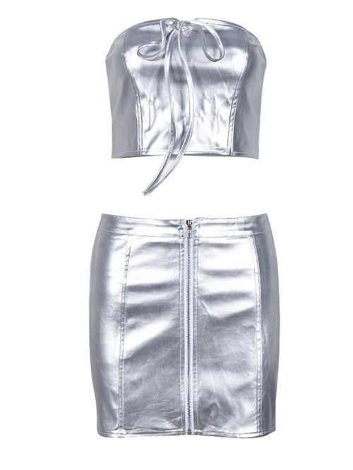 Big Spender Metallic Zipper Mini Skirt Set