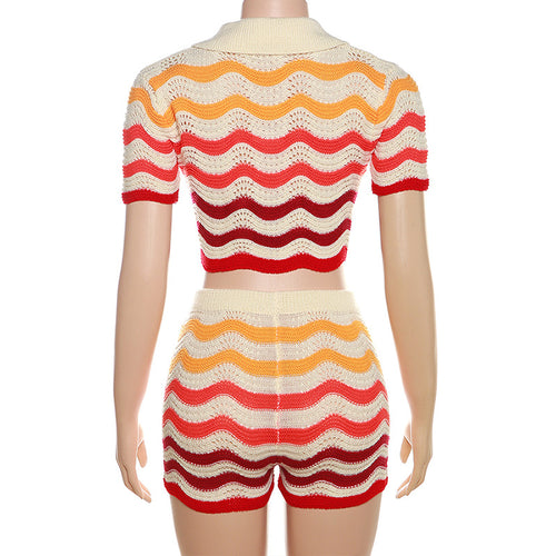 Poppin’ Out Chevron Crochet Knit Short Set