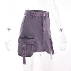 Truth Or Dare High Waist Washed Denim Cargo Mini Skirt