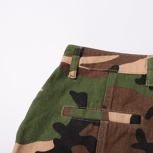 Tooling Short Skirt Unique Design Patchwork Pocket Camouflage Short Hip Hugger Skirt for Women