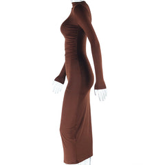 Pure Class Solid Color Long Sleeve Ruched Midi Dress