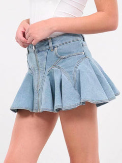 Gone Viral Ruffled Denim Mini Skirt