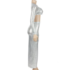 Lea Metallic Long Sleeve Maxi Skirt Set