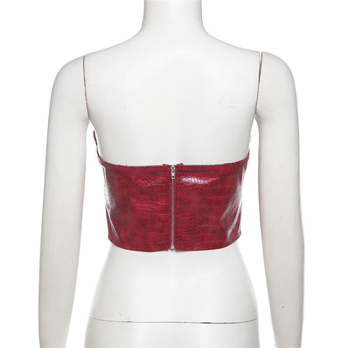 Snake My Way In Faux Leather Belted Corset Crop Top