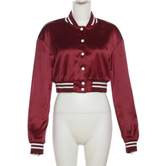 IT GIRL Cropped Satin Varsity Jacket