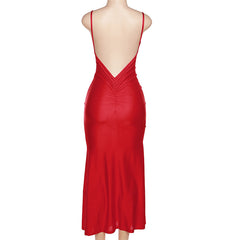 One And Only Satin Backless Ruched Maxi Dress