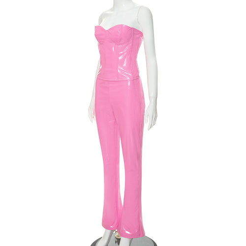 Bubblegum Pippin' Faux Leather Corset Bootcut Pant Set