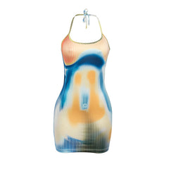 Fine Lines Body Print Halter Bodycon Mini Dress