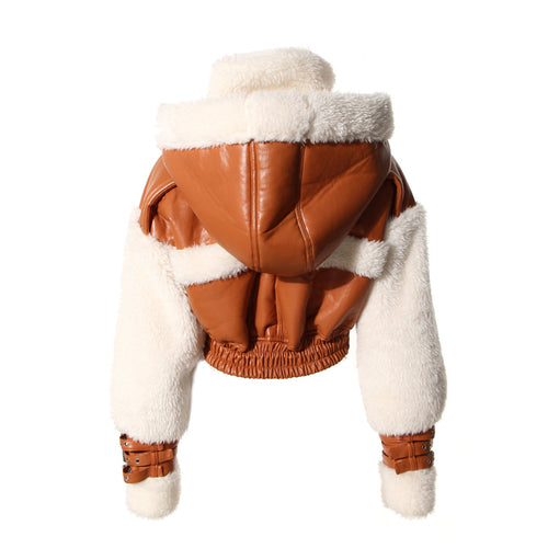 Ski Ready Cropped Faux Leather Shearling Moto Jacket