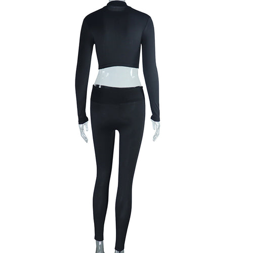 Solid Color Long Sleeve Active Legging Pant Set