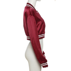 IT GIRL Cropped Satin Varsity Jacket