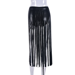 Can't Hang With Me Faux Leather Fringe Midi Skirt