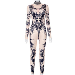 Prove You Wrong Printed Mock Neck Long Sleeve Jumpsuit