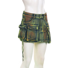 Too Slick To Handle Cargo Denim Mini Skirt (Pre-Order)