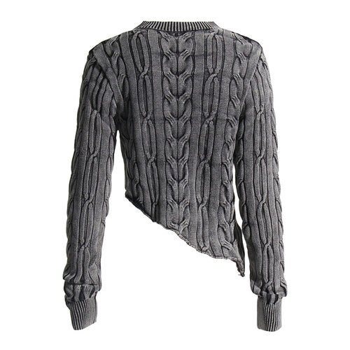 Rosalie Asymmetric Washed Thick Cable Knit Sweater