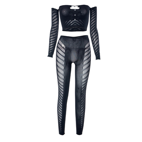 Feeling Bad Jeweled Cutout Mesh Legging Pant Set