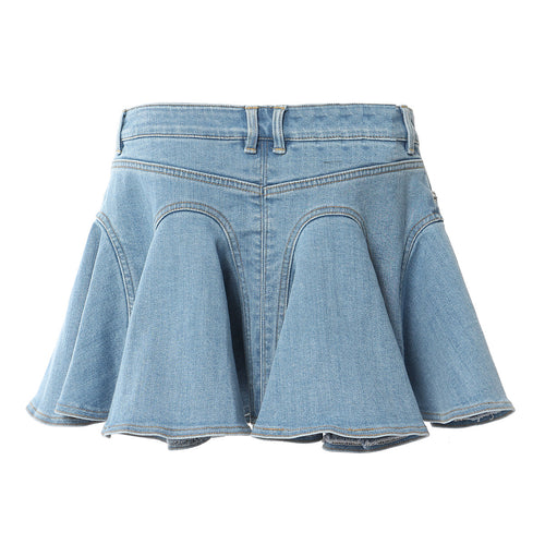 Gone Viral Ruffled Denim Mini Skirt