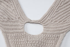Halter Cutout Long Sleeve Crochet Knit Maxi Dress