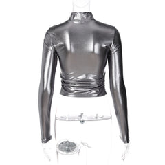 Seeing Stars Metallic High Neck Crop Top