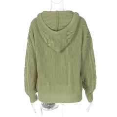 Women  Clothing Autumn Street Shooting Hooded Long Sleeve Knitted Sweater