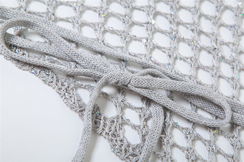 Marie Hooded Crochet Knit Shimmer Mini Skirt Set