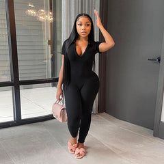 Whatever She Wants Short Sleeve V-Neck Jumpsuit