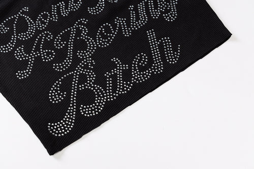 Don't Be A Boring Bitch Rhinestone Ribbed Cropped Tank