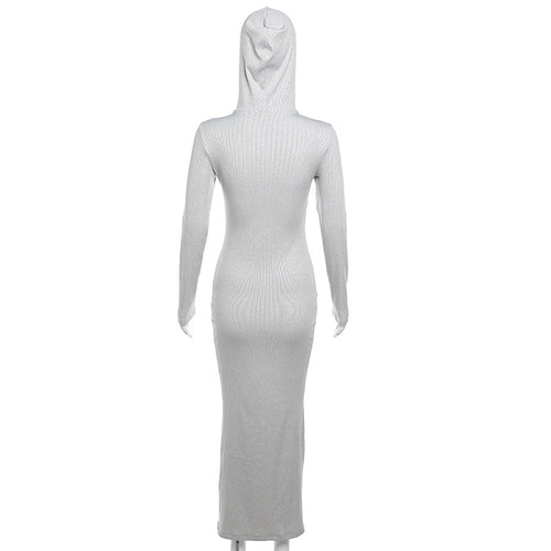 Step Your Game Up Hooded Long Sleeve Ribbed Knit Midi Dress