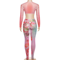 Leighton Floral Print Mesh Legging Pant Set