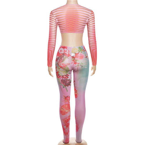 Leighton Floral Print Mesh Legging Pant Set