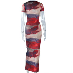 Painted Beauty Printed Short Sleeve Bodycon Maxi Dress