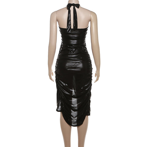 Talk To Me Nice Halter Sleeveless Cutout Faux Leather Midi Dress