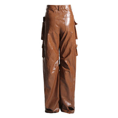 Cori High Waist Faux Leather Straight Leg Cargo Pants