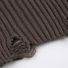 Distressed Cropped Rib Knit Cardigan
